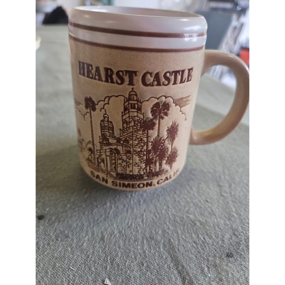 Vintage Hearst Castle San Simeon California Souvenir Coffee Mug Tan Ceramic